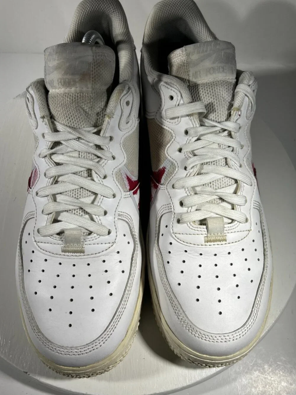 Nike Air Force 1 React Mens Leather Shoes Size 10.5 White Custom Red AF Sneakers